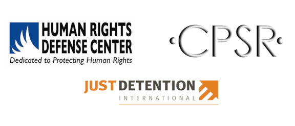 Logos of Just Detentional International, Human Rights Defense Center, and CPSR (Computer Professionals for Social Responsibility)